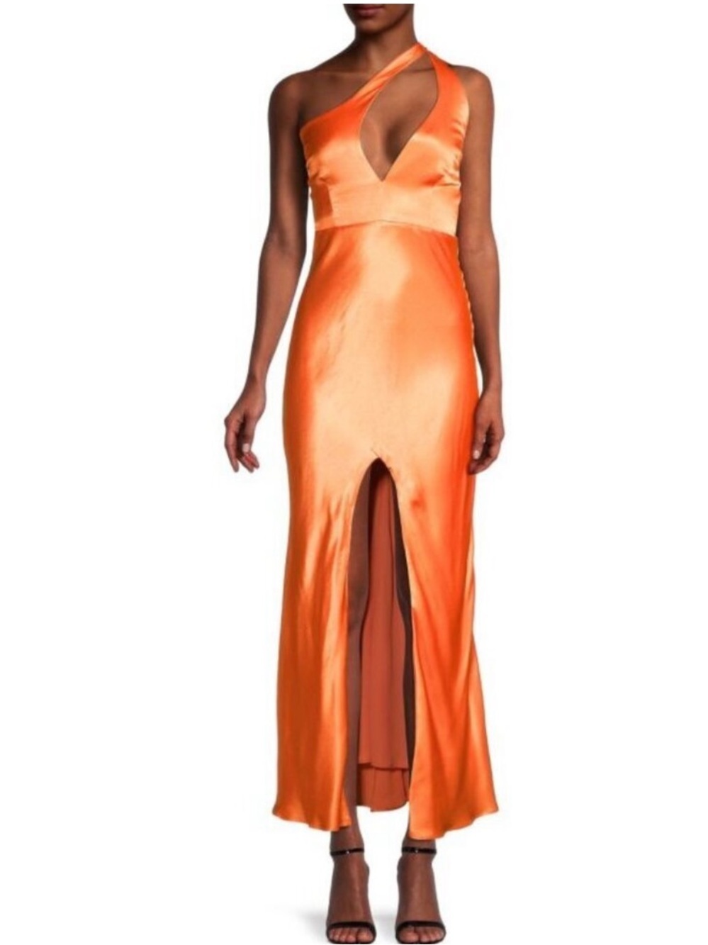 Bardot Orange One-Shoulder Satin Cutout Gown